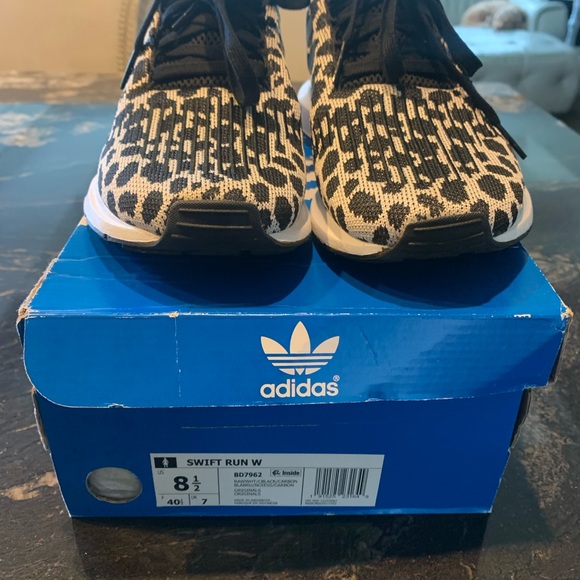 Adidas Swift Run Black Carbon Leopard Blinged Out Sneakers - Picture 3 of 5